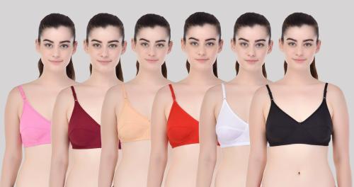 Sexy Bust Women Multicolor Cotton Blend Pack Of 6 T-Shirt Non Padded Bra (32B)