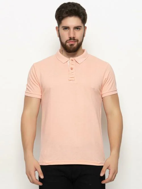 CLUB YORK Men Pink Half Sleeve Solid Polo Neck T-Shirt