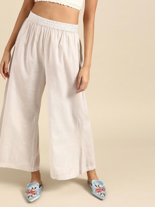 KSUT Women White Self Design Pure Cotton Palazzo