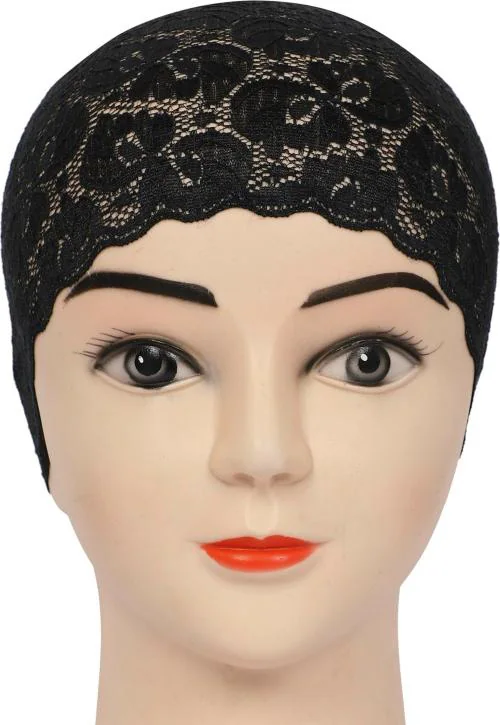 Monati Women Black Solid Net, Lace Hair Cover Underscarf Headband Hijab Cap