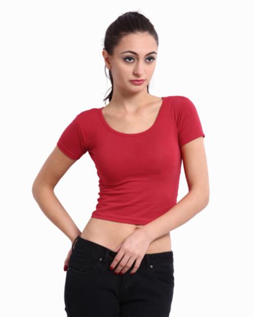 Red Rose - Crop Top for Women - Slip with Sleeves - Cotton Slips (Red L)