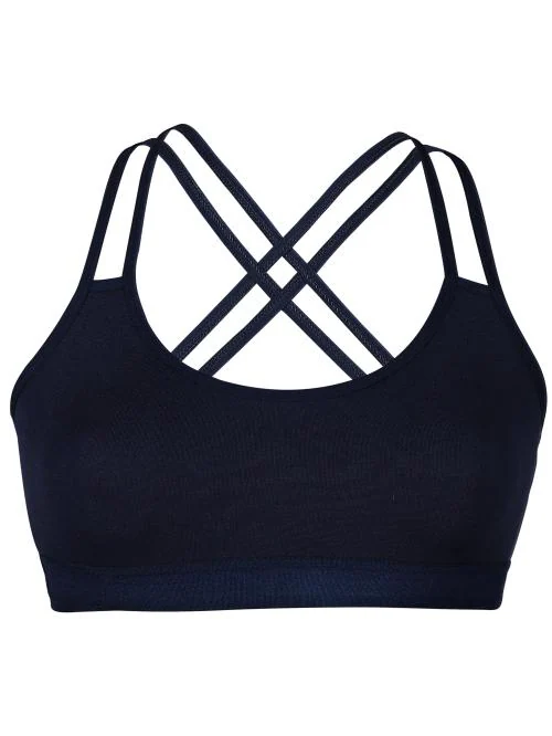Dchica Criss Cross Back Cotton Sports Bra | Removable Pads | Elasticated Waistband | Good Support | Full Coverage Bra Pack Of 1 | Navy Blue Workout Bra