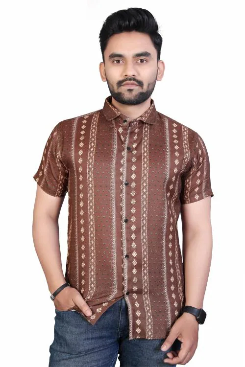 Buy UPPERS Men Brown Printed Cotton Blend Casual Shirt (Xl) Online at