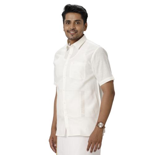 RAMRAJ Men Off White Solid Half Sleeves Traditional Formal Shirt