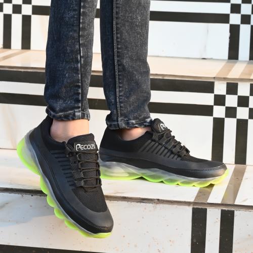 Pecozy Mesh Sports cum Running and Training Lace-up Shoes For Men (Black)