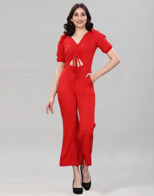Selvia Women'S Red Knitted Jumpsuit