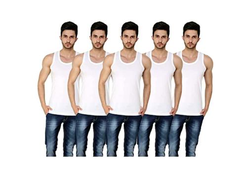 Prince Men White Solid Cotton Pack of 5 Vests (XL) | Arjunvest