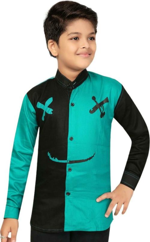 Fashion Grab Boys Green Color Block Cotton Blend Shirt