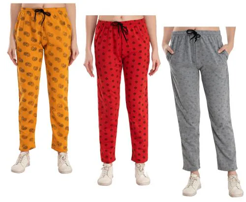 IndiWeaves Women Fleece Warm Printed Lower/Trackpants for Winters (Pack of 3) Multicolor