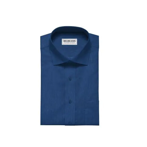 BIGREAMS.COM Unstitched 100% Pure Premium Fine Navy Blue Linen Shirt Fabric For Formal Wear Men - 58