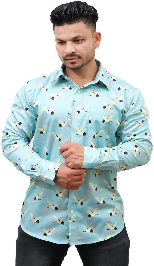 AISH N RIDH Men Printed Casual Light Blue Shirt ()