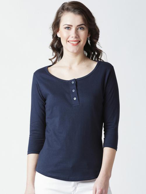 Popster Solid Cotton Round Neck Regular Fit 3/4 Sleeve Womens T-shirt Womens T-Shirt l women tshirt l tshirt for women