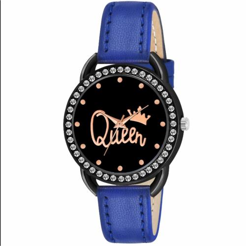 KIROH Analogue Queen Designer Dial Leather Strap Watch for girls and women(Blue)