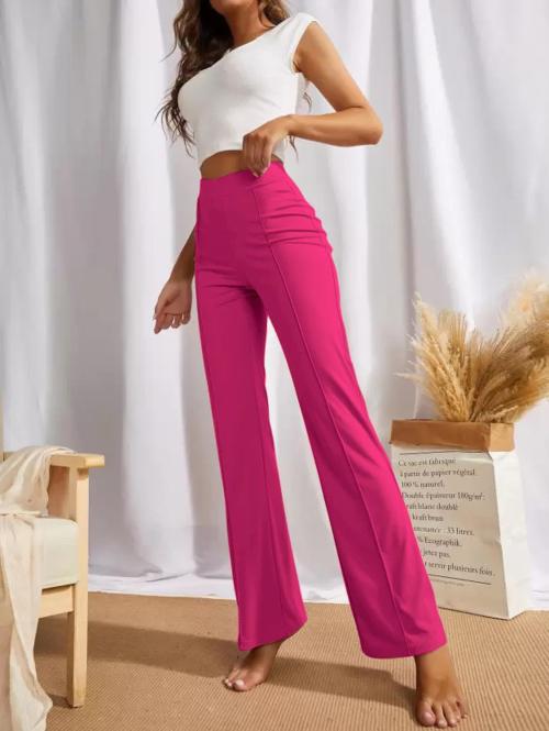 Urban Buccachi Women Pink Solid Viscose Rayon Regular Fit Trousers (L)