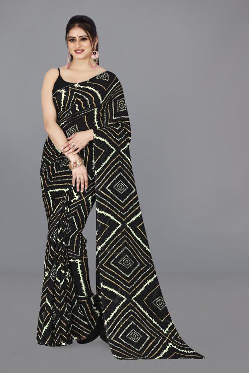 Anand Women Black Self Design Pattern Georgette Single Saree Without Blouse