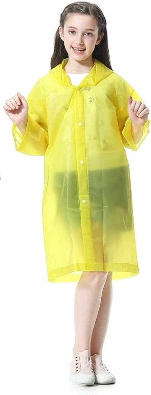 INFISPACE Kid's Reusable EVA Rain Poncho Raincoat| Rain Jackets Long with Hood Yellow Color Raincoat pack of 1
