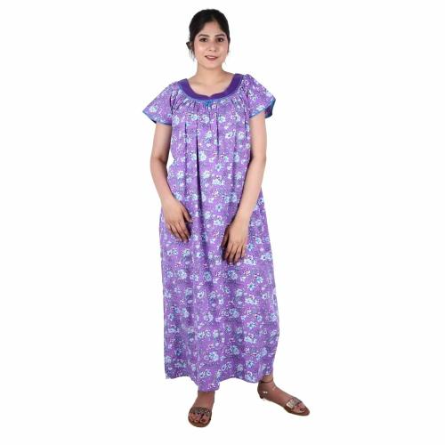 Spenca Women Cotton Printed Multicolor Room Nighty Gown