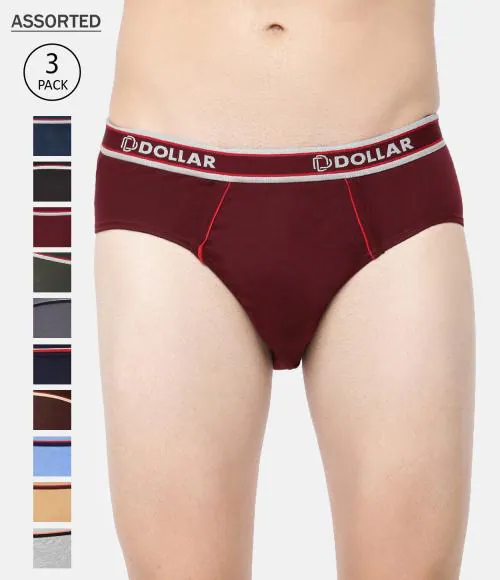 Dollar Bigboss Men's Assorted Pack of 3 Midas Top Elastic Brief