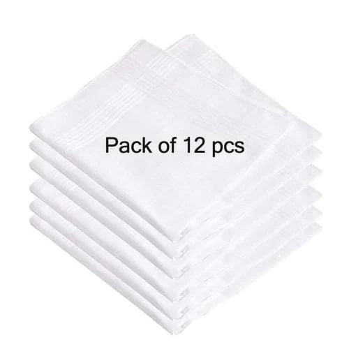 BADLOOK Cotton White Plain Hankerchief Set of 12 Pieces