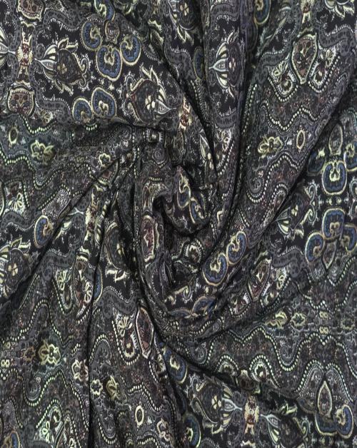 LCX Black & Grey Geometric Printed Dress Rayon Fabric Material Brown Design Kurtis for Women's - 2.5 Meter