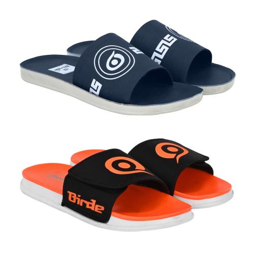 Birde Men's Sliders Combo of 2 (Blue, Orange)