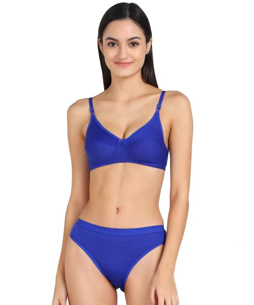 Women Cotton Bra Panty Set for Lingerie Set ( Pack of 1 ) ( Color : Blue )