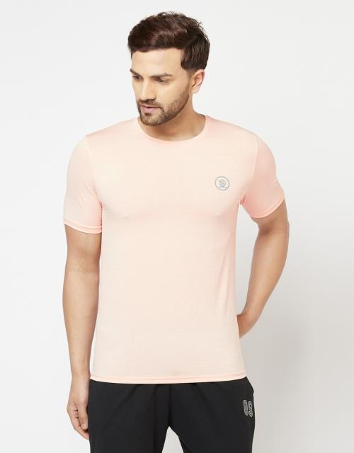 Glito Men Solid Peach Polyester Sports T-Shirt