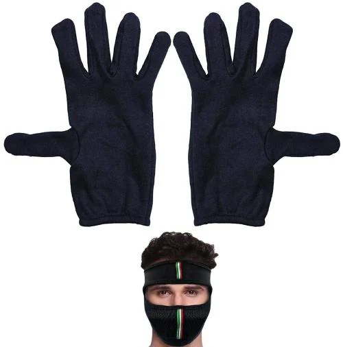 Cotson Men And Women Black Hand Gloves For Protection From Sun Burn/Heat/Pollution Free Full Cover Face Mask