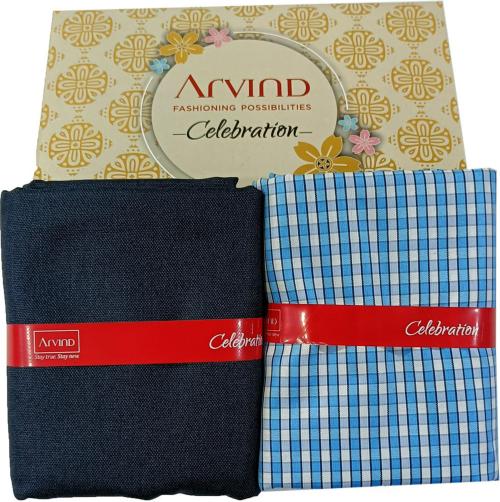 Arvind Men Blue, White Checkered Cotton Shirt And Trouser Fabric
