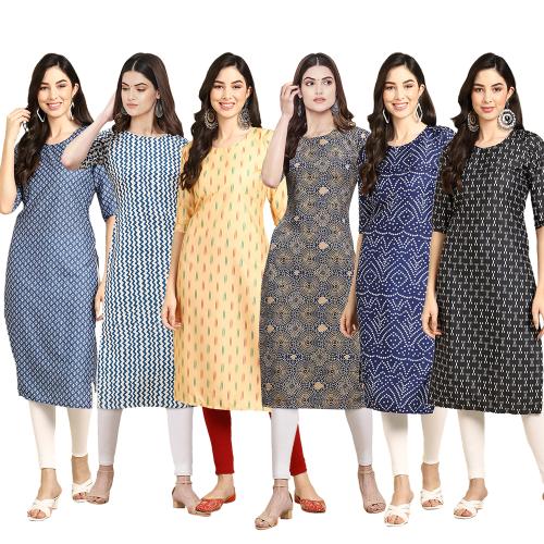 Ethnic Basket Women's Crepe Digital Print Straight Kurta {W-367-331-360-341-366-362_XXL}