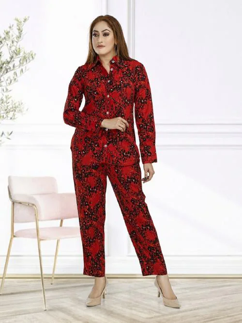 NINO BAMBINO Women's Co-Ord Set/ Top & Bottom Set Two-Piece Outfits for Women- Red-2XL