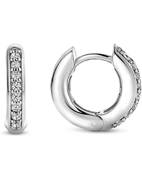 Jewel Panda Women's Silver Plated Rhinestone Hoop Stud Earrings