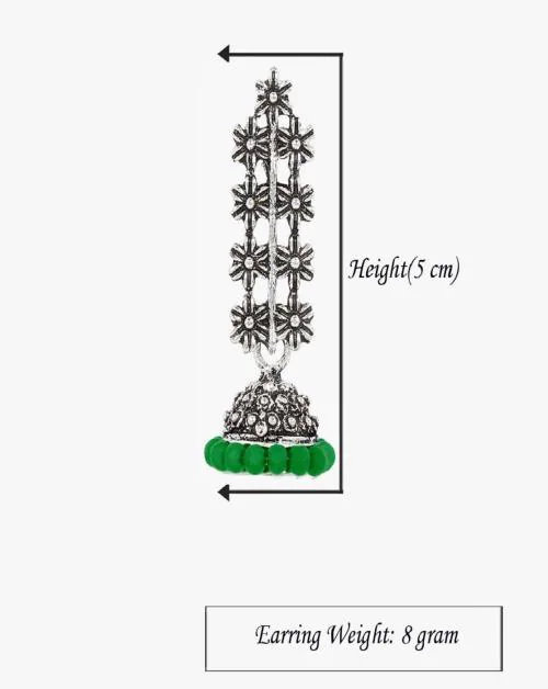 Rich & Famous Silver Plated Green Colour Oxidised Jhumka Earrings For Women & Girls