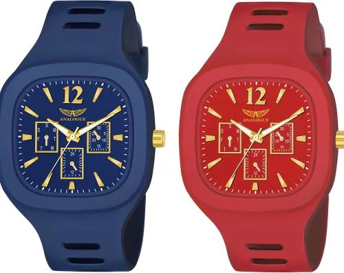 ANALOGUE Wrist Blue, Red Dial Blue Strap Analog Watch for Men