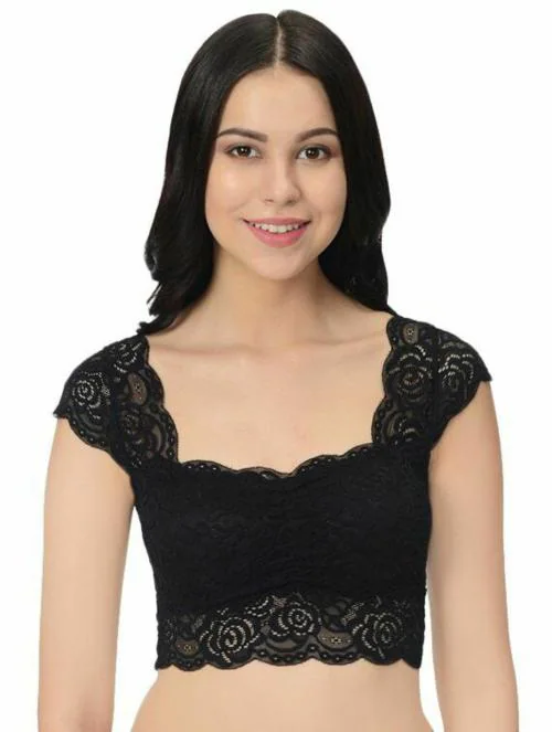 BOOMBUZZ Women's Padded Non-Wired Floral Print Stylish Sleeveless Blouse Bra (Black)