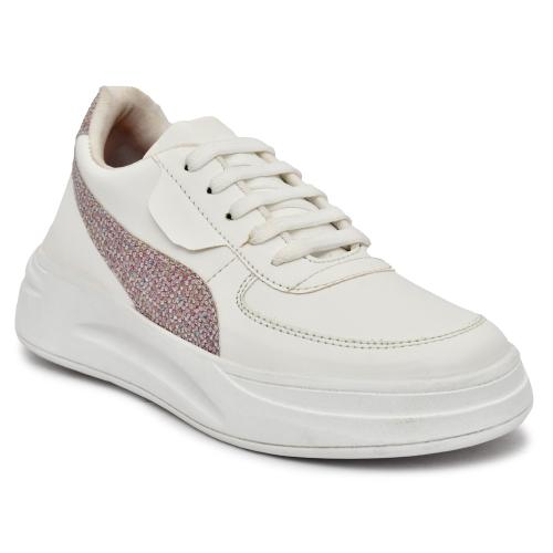 HIDA Synthetic Leather Lace up Sports & Running Shoes For Women & Girls (White)