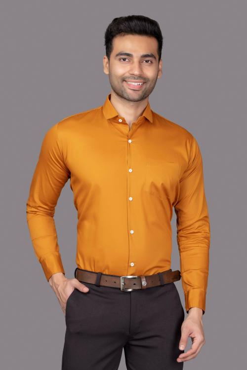 Blue Fer Fashion Men Gold Solid Cotton Blend Casual Shirt (Xl)