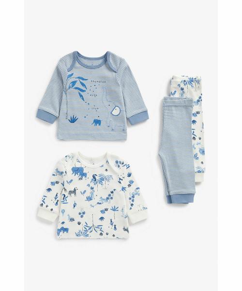 Mothercare Boys Full Sleeves Pyjamas Animal Printed-Pack of 2-Blue