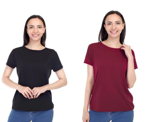 LIANIA Plain Regular Round Neck T-Shirt Combo for Woman
