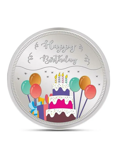 Kundan 999.9 Pure Happy Birthday Silver Coin, 20 g