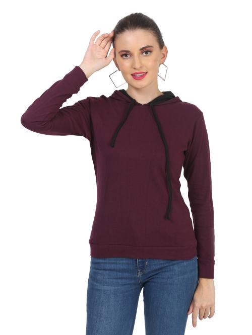 DIAZ Women's Full Sleeve Hooded Neck T Shirt | Women Winter Sweatshirt Hoodies Size M For Color Wine