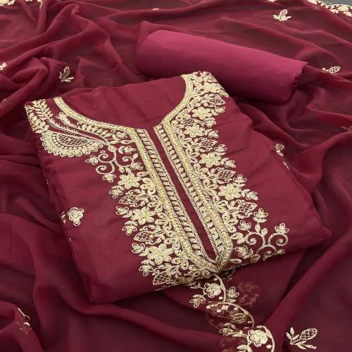 pruhasti Women fancy salwar suit Georgatte unstiched top-2.5m cotton bottom-4m Georgatte dupatta-2.5m dress material