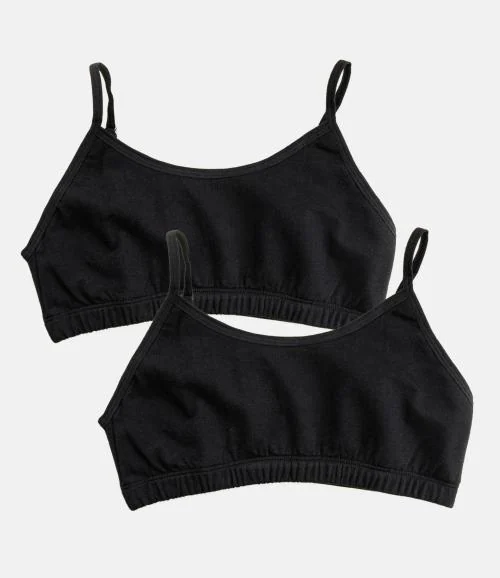 Adira | Padded Beginners Bra For Girls | Teen Bras With Flat Padding For Coverage | Gives Confidence At School | Beginners Bra With Comfortable Strecthy Cotton | Pack Of 2 | Black & Black | XL