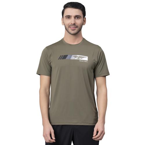 Red Tape Olive Graphic Print Nylon Elastane Round Neck Men's Athleisure T-Shirt