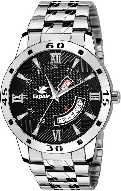 Espoir Men Black Dial Silver Strap Analog Watch