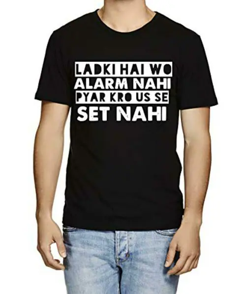 Caseria Men Black Ladki Hai Wo Printed Graphic Cotton T-Shirt (S)