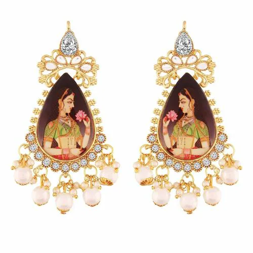 I Jewels Traditional Gold Plated Zinc Alloy Padmavati Kundan & Pearl Earrings for Women, Multicolour (E2643)