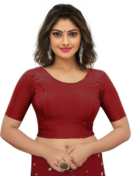 PU Fashion Women Maroon Self Design Pure Cotton Blouse