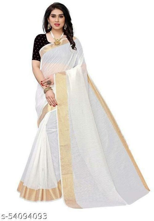 Ditya Fashion Women White Woven Cotton Blend Bollywood Saree