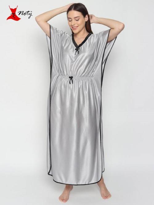 Noty Women's Kaftan-Satin-Soild, Long Cut (Silver Grey, Free Size)